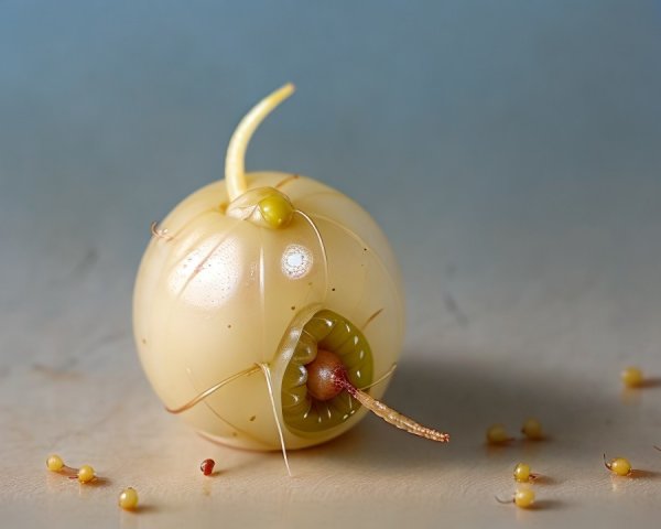 Pale Yellow Fruit with Glossy Surface and Green Tendrils