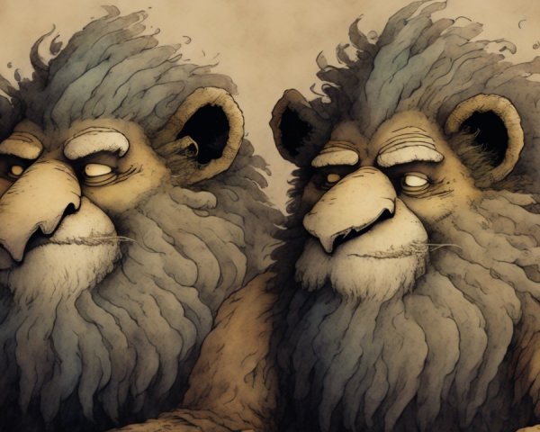 Whimsical Lion-Like Creatures with Exaggerated Features