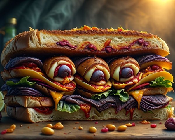 Colossal Sandwich with Vibrant Meats and Cheeses