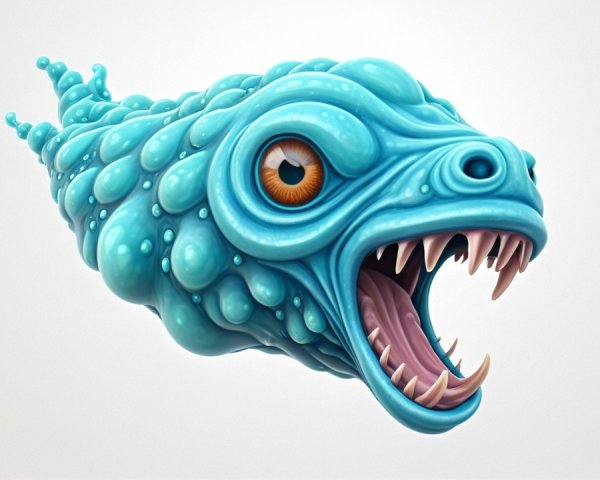 Whimsical Fish-Monster Creature with Turquoise Exterior
