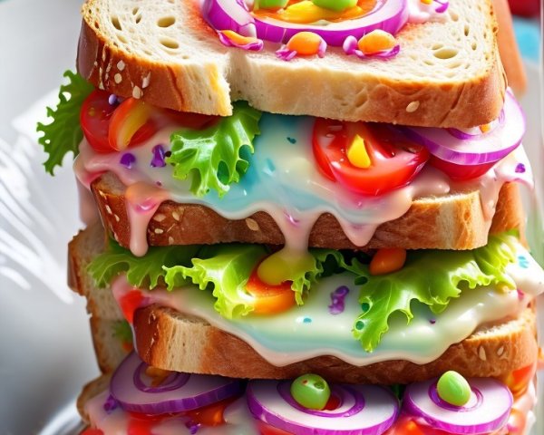 Colorful Layered Sandwich with Vibrant Ingredients