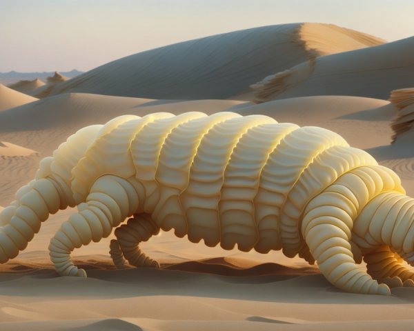 Surreal Creature Crawling in a Sunlit Desert Landscape