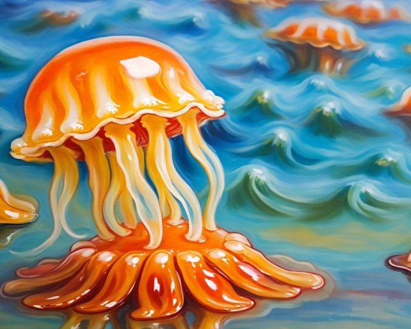 Vibrant Underwater Scene with Jellyfish and Waves