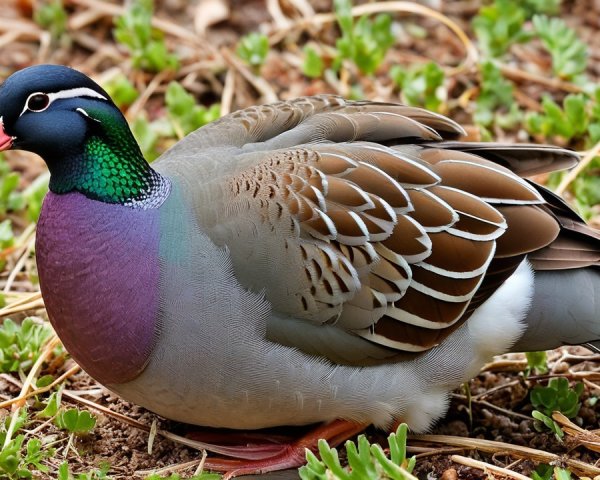 Colorful Pigeon with Iridescent Plumage and Markings
