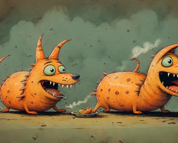 Playful Cartoon Dogs with Exaggerated Features