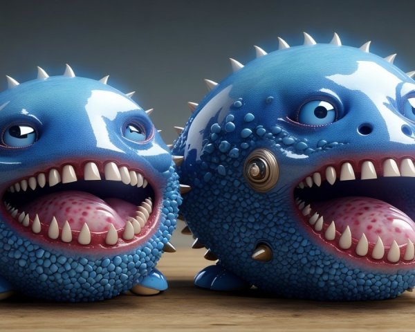 Whimsical Cartoonish Blue Creatures with Playful Features
