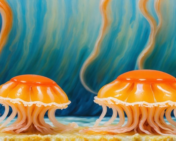 Vibrant Jellyfish with Translucent Bodies in Ocean Colors