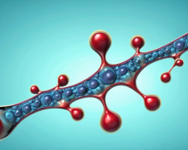 Stylized Molecular Structure with Red Spheres and Blue Core