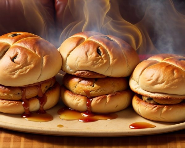 Freshly Baked Golden-Brown Sweet Buns with Syrupy Filling