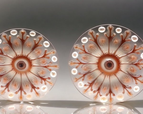 Intricate Circular Glass Pieces with Floral Motif