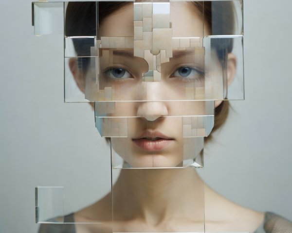 Close-up of Cyberpunk Woman with Glass Mask Elements