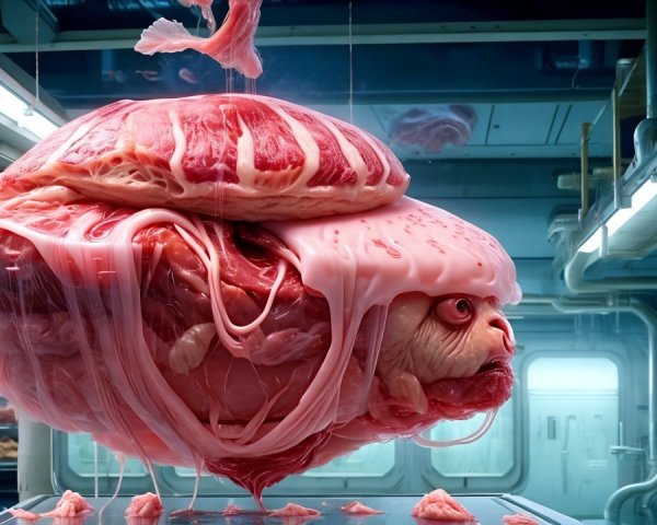 Surreal Creature in Futuristic Laboratory Setting
