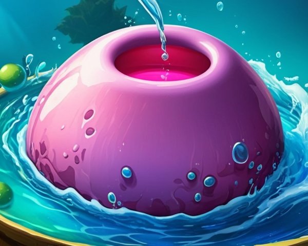 Vibrant Pink Jelly Mold on Wooden Surface with Water