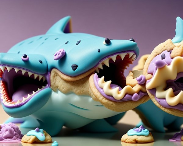 Colorful Multi-Headed Shark Figure with Treats