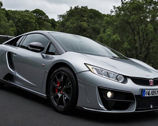 Sleek Silver Sports Car with Aggressive Design Features