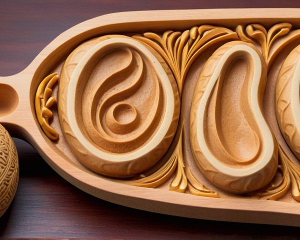 Intricately Designed Wooden Tray with Decorative Egg