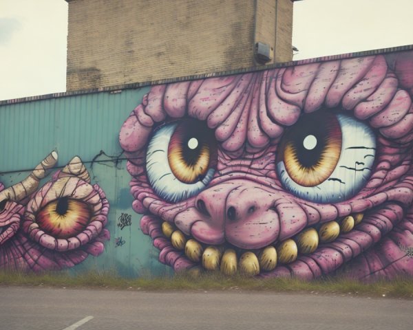 Vibrant Mural of Cartoonish Monsters on Weathered Wall
