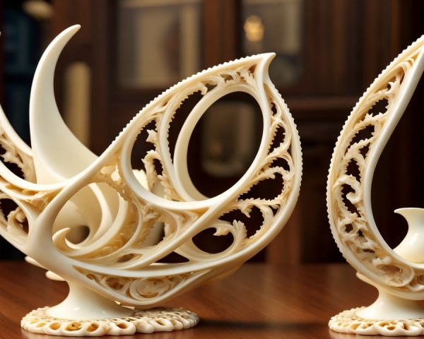 Intricately Designed Decorative Cream-Colored Items