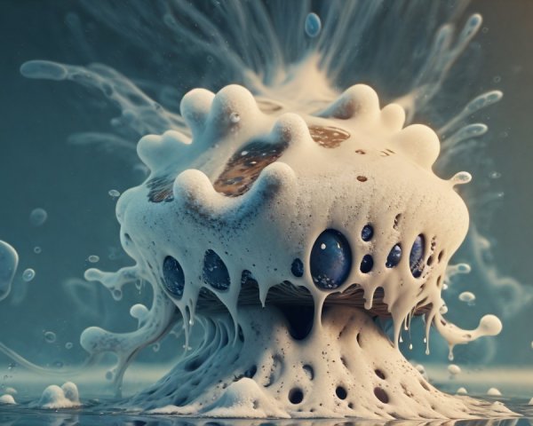 Surreal Mushroom Emerges from Calm Liquid Surface