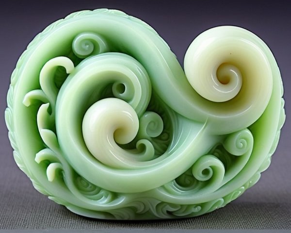 Intricate Spiral Carving in Soft Green Jade