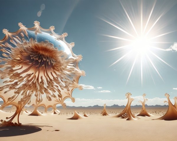 Surreal Desert Landscape with Exotic Flower-Like Forms