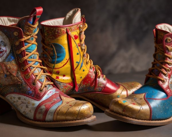 Whimsical Hand-Painted Circus-Themed Boots Description