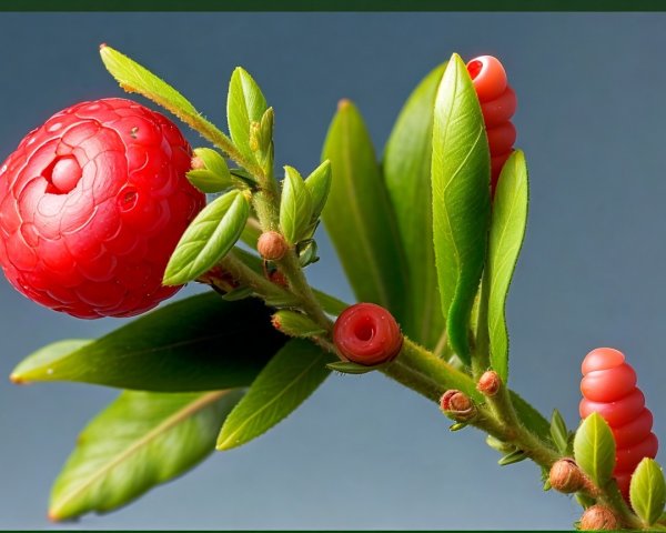 Close-up of Glossy Red Berries on Green Branch