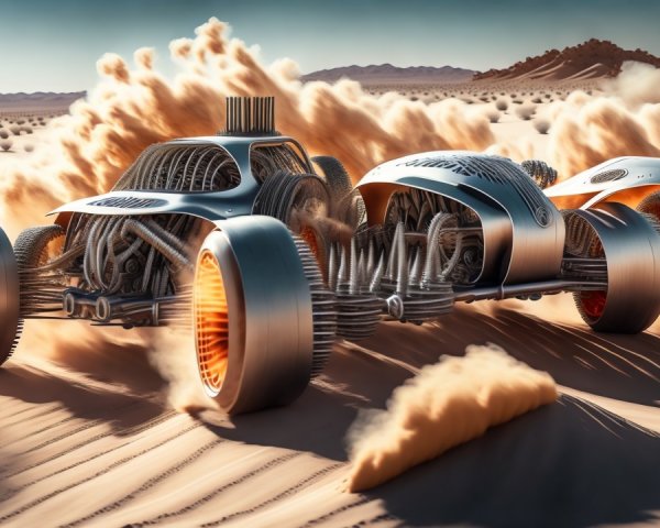 Futuristic Vehicle in Desert Landscape with Dynamic Design
