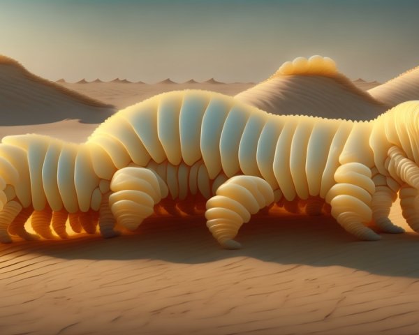 Oversized Luminescent Worm in a Sandy Landscape