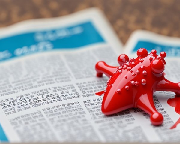 Red Frog Sculpture on Newspaper with Bold Header