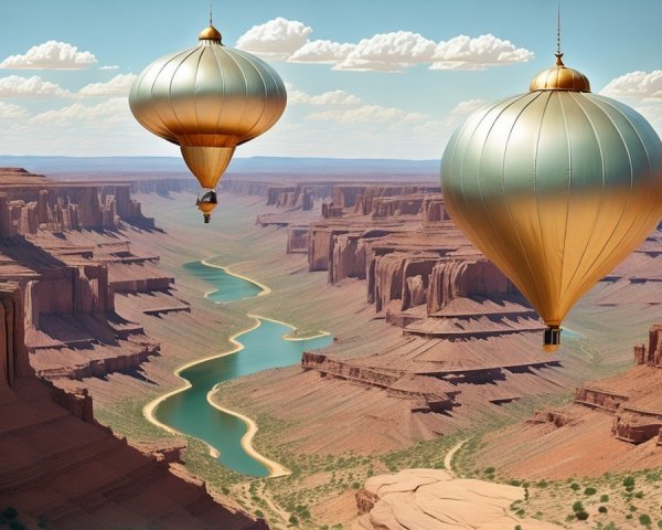 Hot Air Balloons Over a Scenic Canyon Landscape