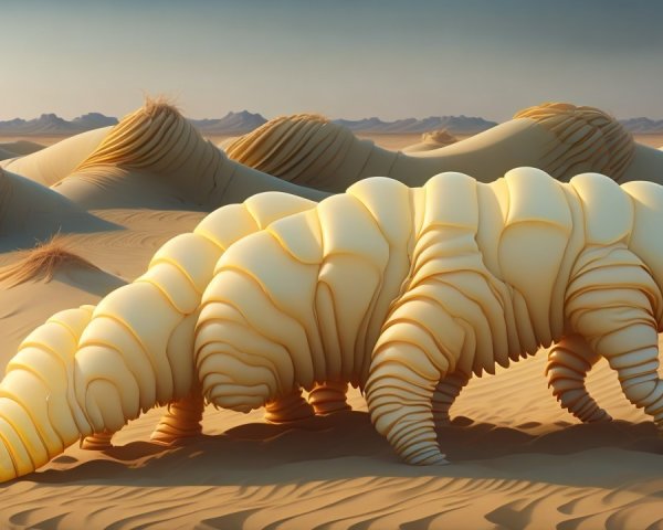 Surreal Landscape with Giant Caterpillar-like Creature