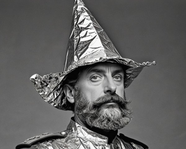 Man in Formal Uniform with Foil Cone Hat