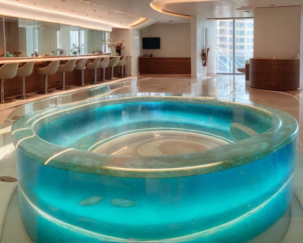 Luxurious Indoor Space with Circular Hot Tub and Bar
