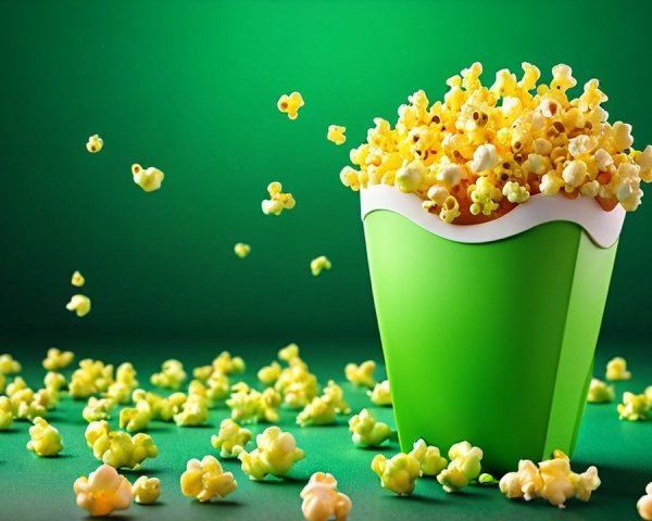 Whimsical Container of Buttery Popcorn on Green Backdrop