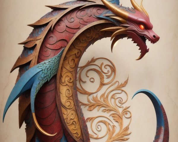 Intricately Designed Vibrant Dragon with Colorful Scales