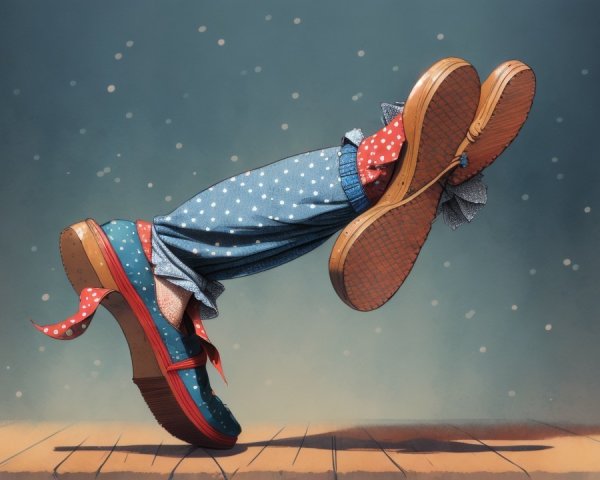 Oversized Clown Shoes in Whimsical Colorful Scene