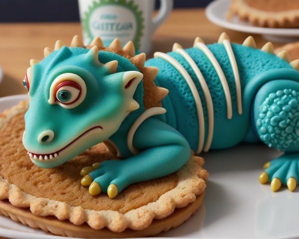 Turquoise Dragon Figure on a Large Cookie Display