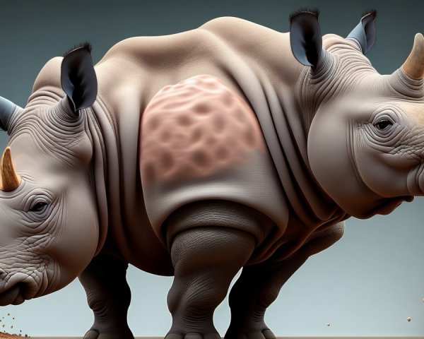 Surreal Artwork of Fused Rhinoceroses with Abstract Elements
