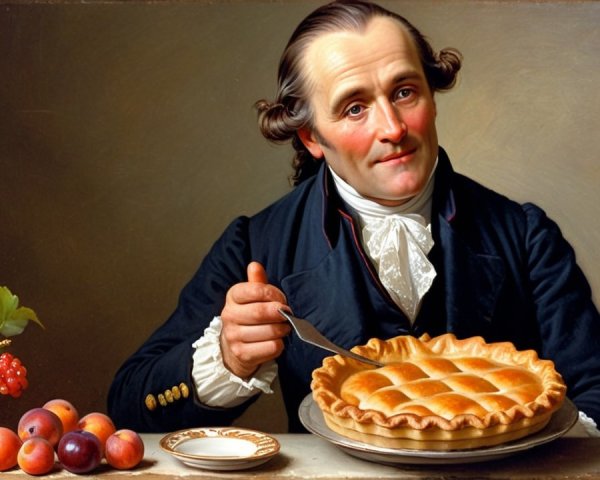 Gentleman with Pie and Fruits in Inviting Setting