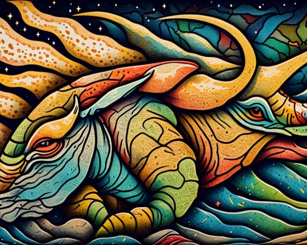 Surreal Illustration of Majestic Creatures in Space