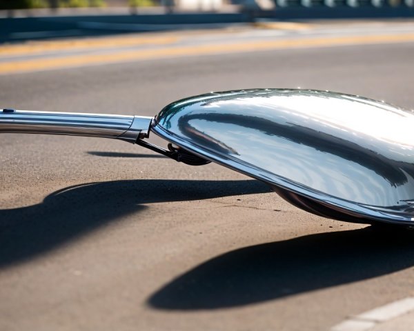 Metallic Spoon-Shaped Object on Asphalt Road