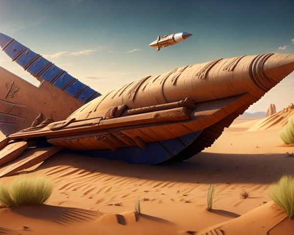 Futuristic Shell-Shaped Spacecraft in Desert Landscape