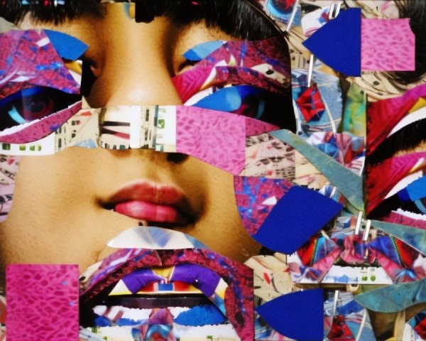 Vibrant Abstract Collage of a Fragmented Face