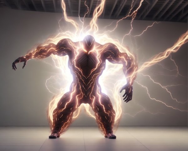 Muscular Figure Surrounded by Glowing Electricity