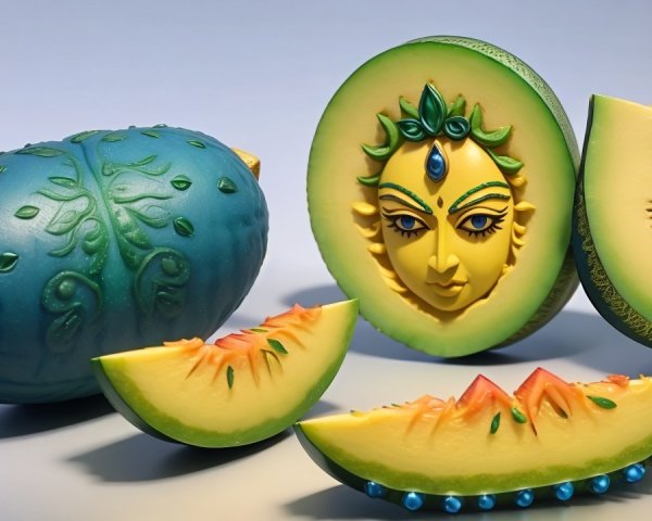 Decorative Melon Arrangement with Artistic Designs