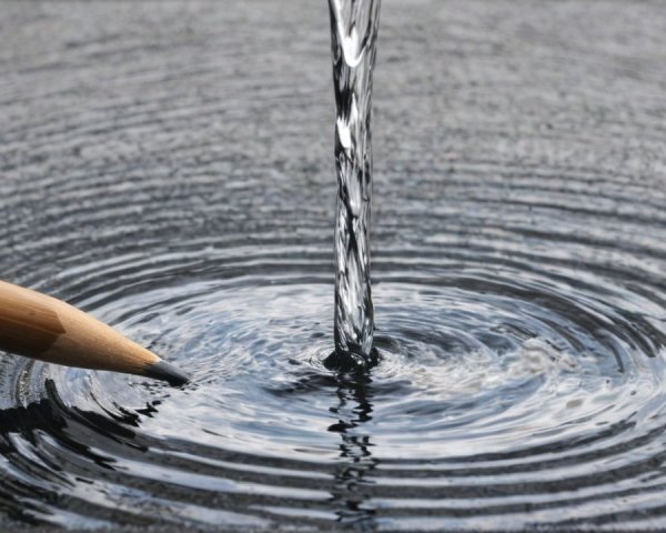Wooden Pencil Above Reflective Surface with Ripples