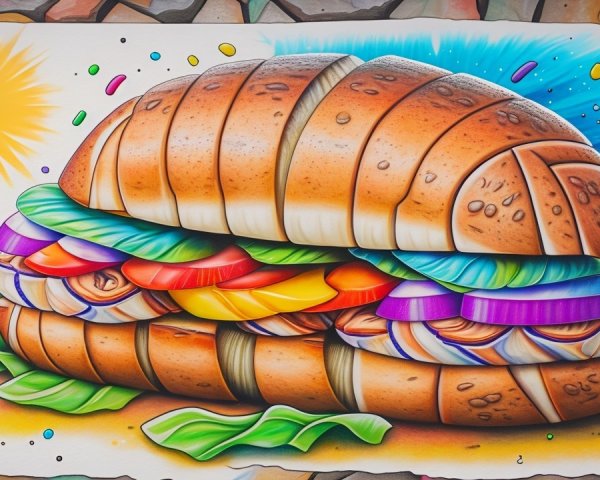 Cartoonish Sandwich with Colorful Vegetables and Bread