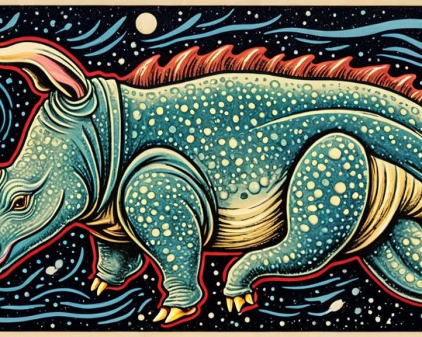 Vibrant Illustration of a Colorful Rhinoceros in Space