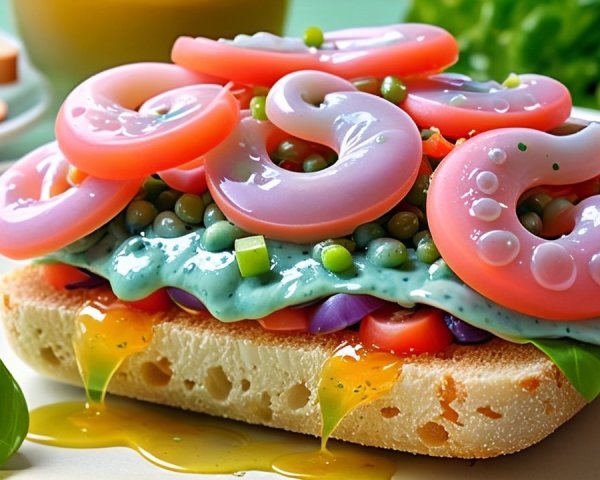 Vibrant Open-Faced Sandwich with Creamy Green Spread